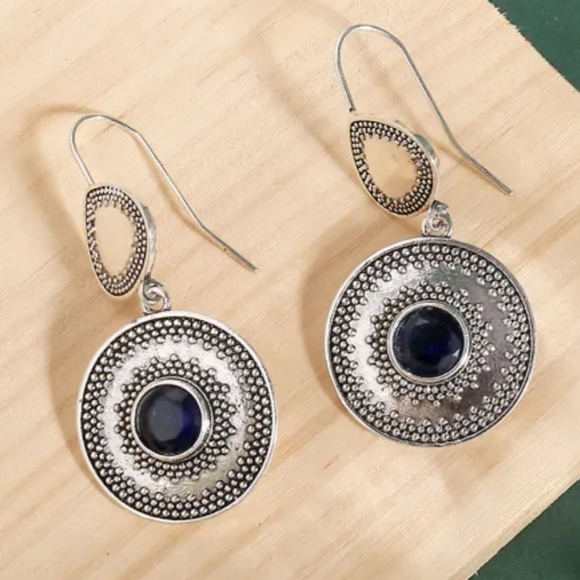 Embellished w/Blue Stone Earrings - Picture 2 of 3